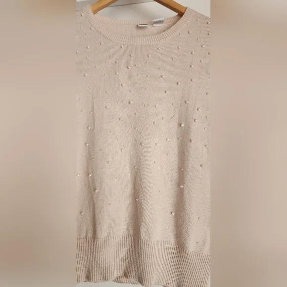 Real Clothes Saks 5th Ave Peach Sweater with Pearls Silk And Cashmere M - Picture 2 of 4